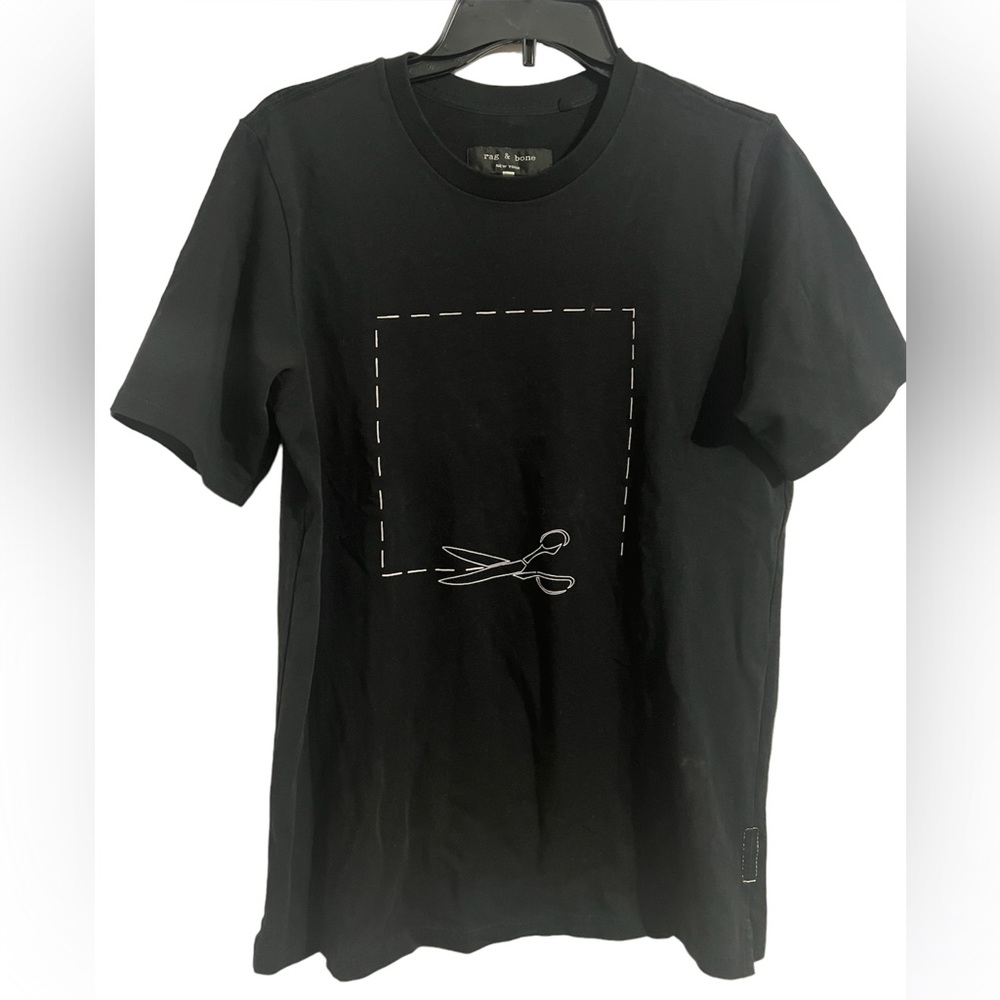 Rag & Bone Mens T-Shirt Black Graphic Print Crew Neck Cotton Size S